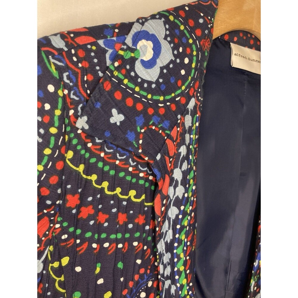 Alfred Dunner Womens Blazer Jacket 10 Navy Floral Paisley Open Front Crinkle - Picture 2 of 9
